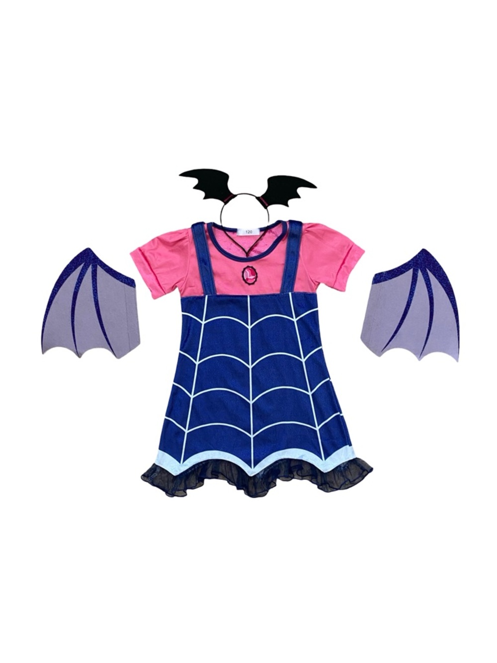 Vampirina Kids Costume Pink and Blue Dress w/ Velcro Wings and Bat Wing Headband